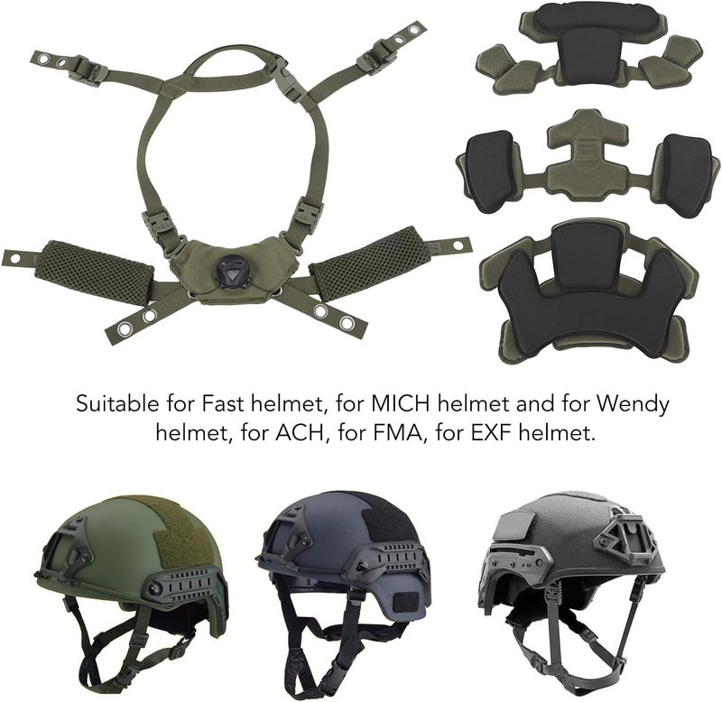Sunicon Combat Helmet Padding Kit, Tactical Helmet Padding Kit, Tactical Helmet Dial Suspension System Chin Strap with Bolts and Screws for Scooters, Skateboards(Army Green Sponge) - Image 3